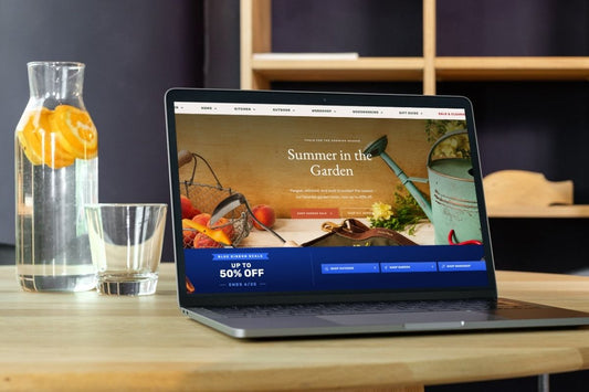 A laptop open to ecommerce website. Find out how long it takes to migrate from BigCommerce to Shopify.
